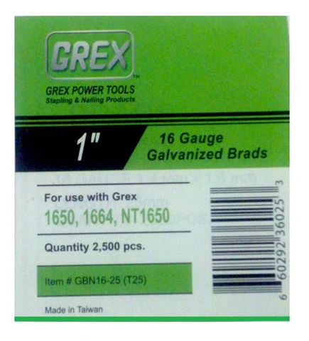 Picture of GREX Galvanized Brad Nails for 16 Gauge (1" Length)